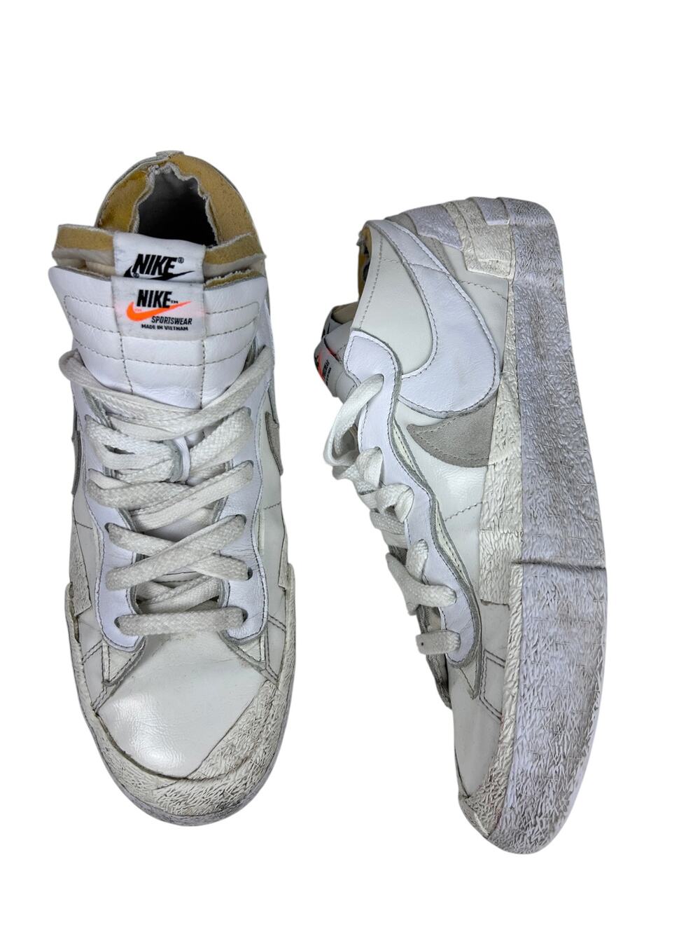 Nike Sacai Men's White Cut Off Distressed Blazer Leather Double Lace Sneaker 12